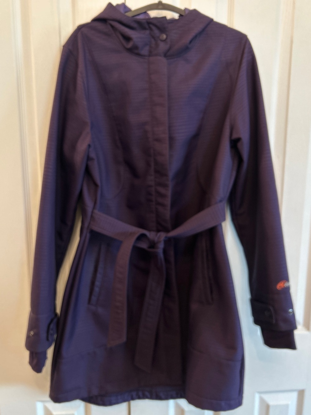 Cloudveil Women’s Purple Softshell Belted Trench Jacket – Hooded – L
